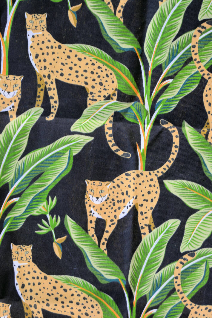 Big Cat Cheetah In Jungle Leaves black Orange 1 Yard + tail fabric