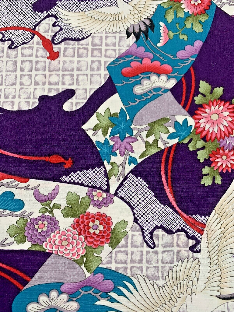 Trendex 2001 Japanese Cotton Fabric Traditional Crane Banner Print 2 yrd+2"x44"