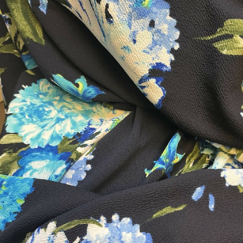 Dark Navy Blue Large Print Floral Knit - 3 Yds