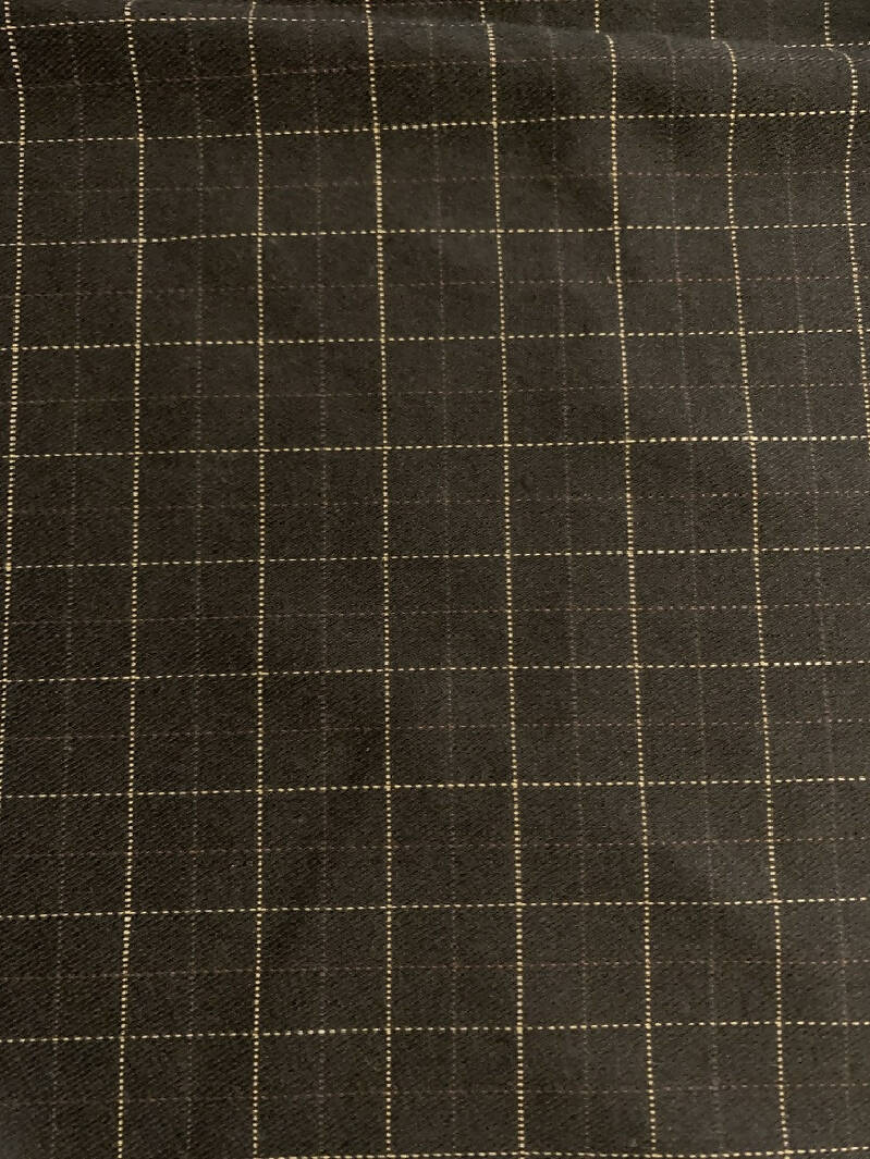 Wool blend, stretch, suiting, windowpane plaid, black/white/brown, 3 yds, 46" wide