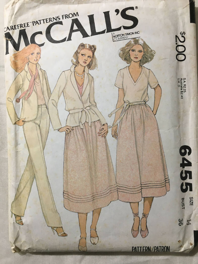 McCalls 6455 vintage jacket shirt skirt pants Size 14/36