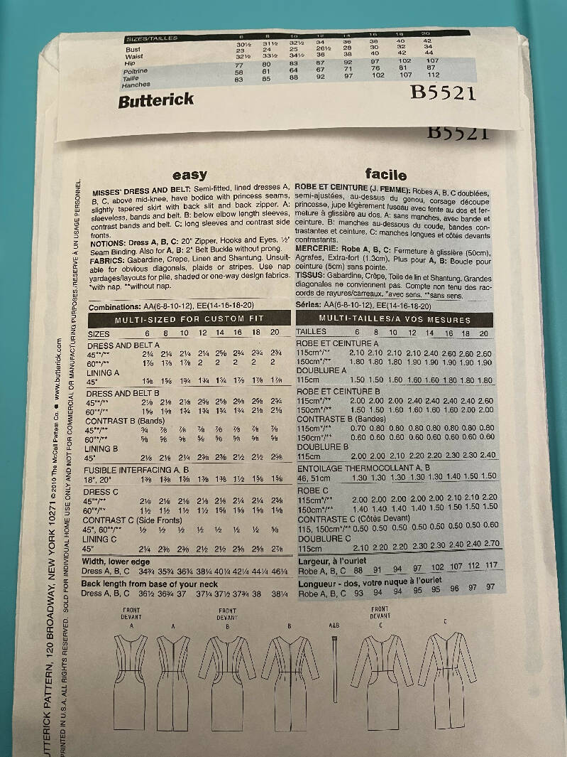 Butterick B5521 UNCUT/NEW