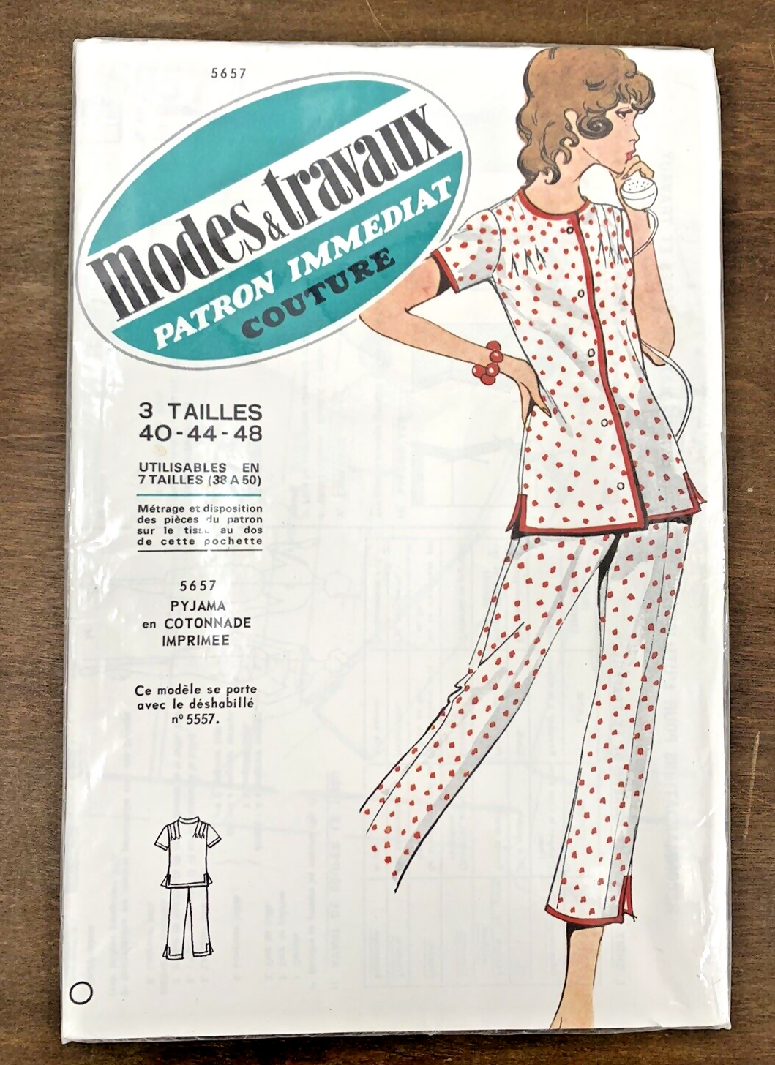 VTG French Modes Travaux Patron Immediat Sewing Pattern Factory Folded Pajamas Sz 48