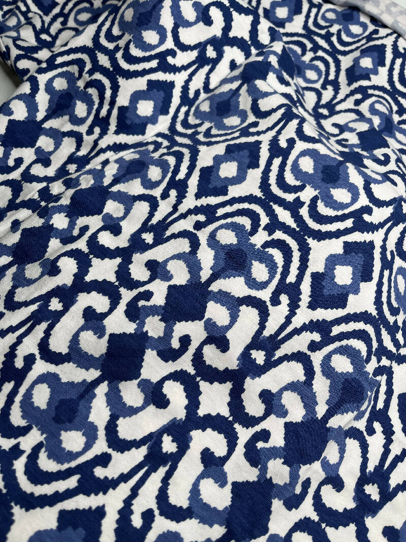 Soft Jersey Knit Blue and White Fabric
