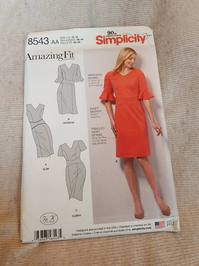 Simplicity 8543 - Misses Dress, UC/FF, SZ 10-18
