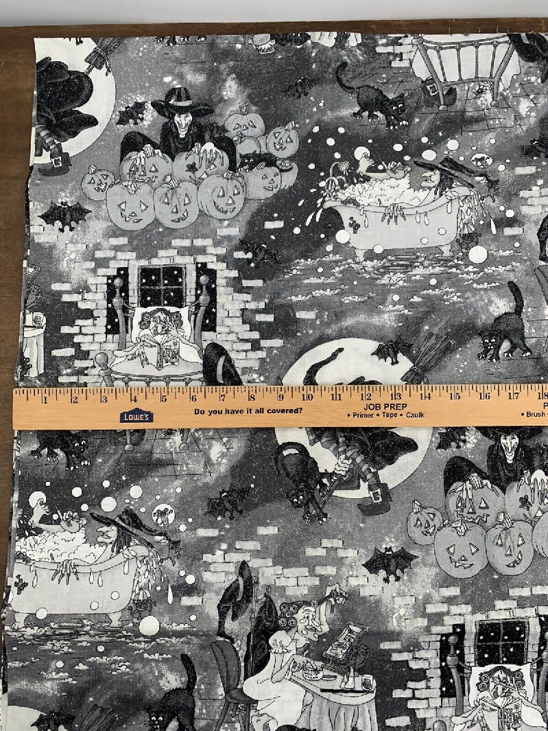2006 Halloween Gray Novelty Sewing Fabric Ghosts Bats Witch Witches 3 yards