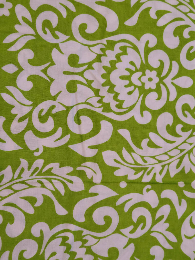 Cotton Fabric Green & White Damask - 2 YDS