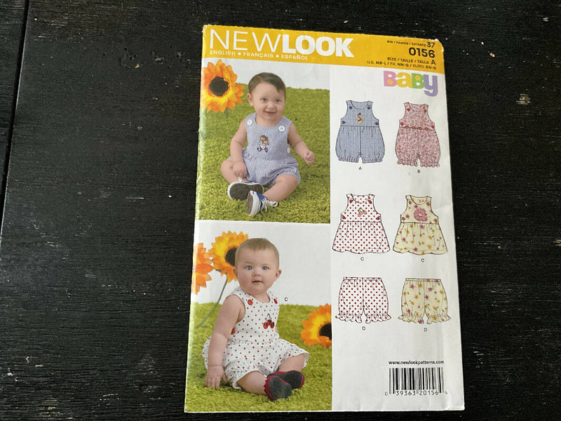 New Look 0156 - Baby/Toddler Romper, Dress, and Bloomer Pattern, Unopened, US Sizes NB-L