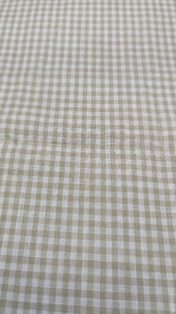 Vintage Tan/White Gingham Cotton Shirting Woven Fabric 45"W - 1 yd