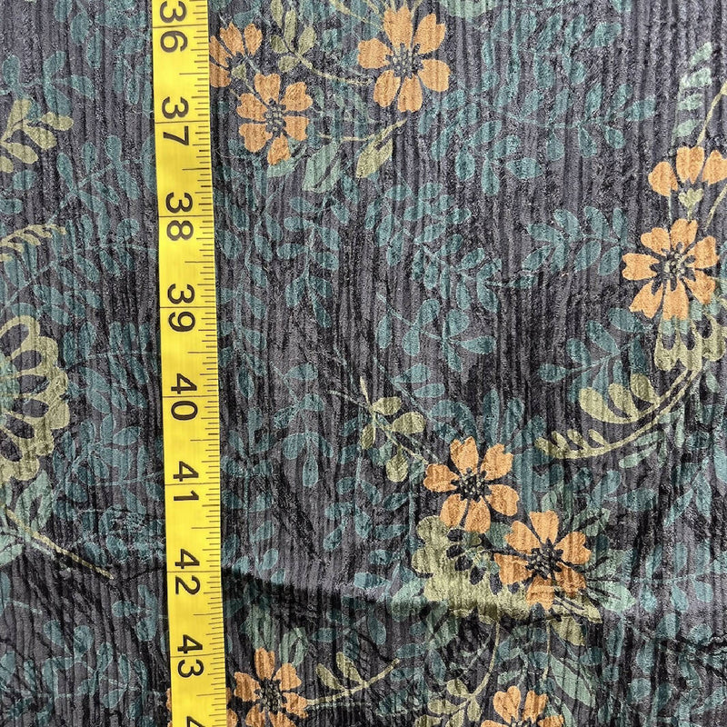Blue Floral Polyester Crinkle Chiffon - 3 Yds