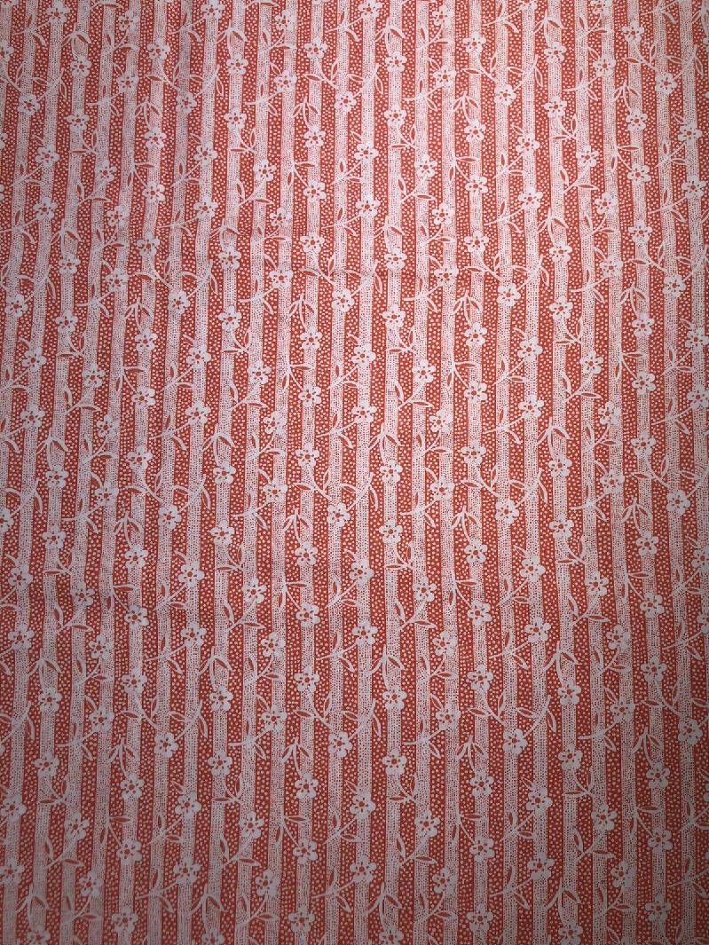 Vintage 70s Orange White Dainty Floral Stripe Fabric 1 yards +20" x 44" wide
