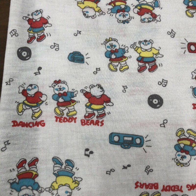 Vintage 80s Stretch Knit Novelty Dancing Bears Boombox Fabric 1 yard +3" x 44"