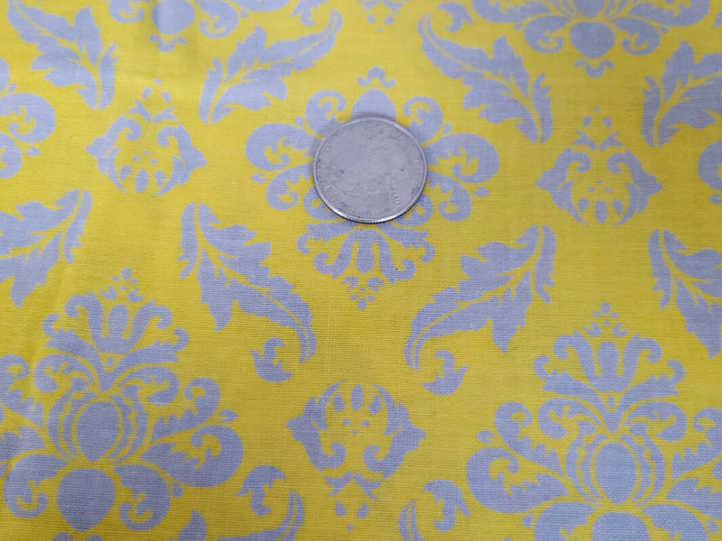 Cotton Fabric in Yellow am& Grey Damask - 2 YDS