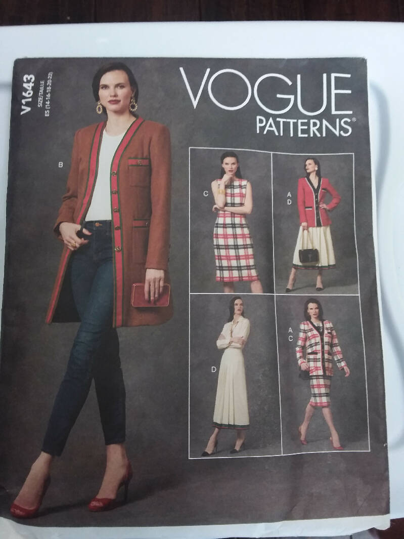 Vogue 1643 Misses Jacket, Dress, and Skirt size 14 - 23 Uncut