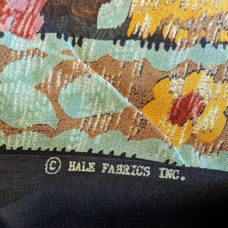 Vintage Hale Fabrics Inc. Black Floral Border Print Chiffon Woven Fabric 44"W - 3 3/4 yds