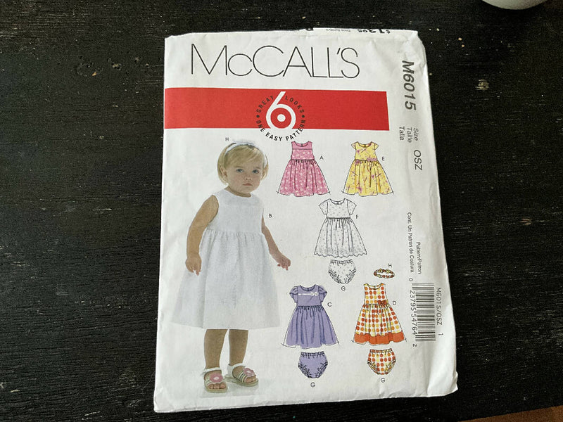 McCall’s M6015 - Baby and Toddler Dress and Bloomers Pattern, Unopened, US Sizes S-XL