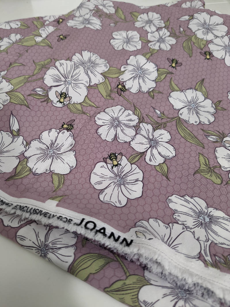 1.5 yards - Purple Bee on Flower Poly Stretch Chiffon Fabric