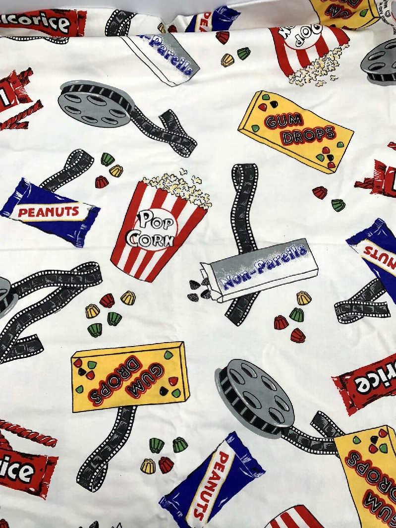 Vintage Marcus Brothers Textiles Movie Night Snacks Flannel Novelty Fabric