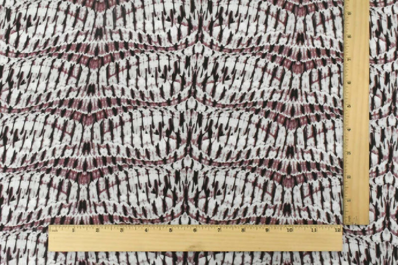 NEW Rayon Challis, Maroon Purple-Multi Tribal Tie Dye Printed Fabric, sold by the HALF YARD - 100% rayon garment fabric, 56"