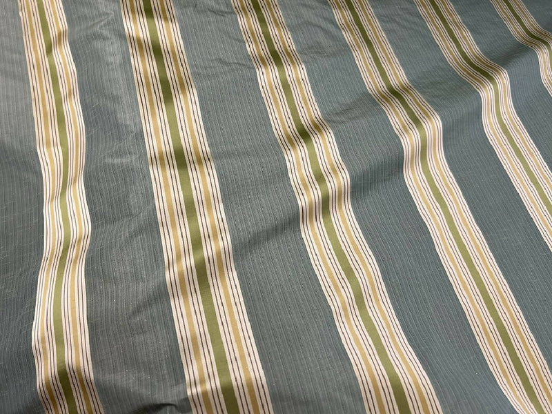 Faux Silk Teal/Green/Gold/Cream Sparkle Stripe Fabric